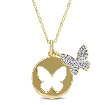 Mimi & Max 1/10ct Tdw Diamond Double Butterfly Pendant With Chain In Yellow Plated Sterling Silver In Silver