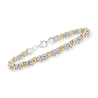 Ross-simons Sterling Silver And 14kt Yellow Gold Byzantine Station Bracelet In Silver