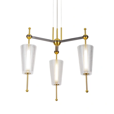 Shop Vonn Lighting Toscana Vap2103ab 26" Integrated Led Pendant Lighting Fixture With Glass Shades In Antique Brass