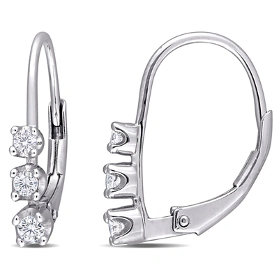 Mimi & Max 1/4ct Tdw 3 Stone Diamond Leverback Earrings In Sterling Silver In Silver