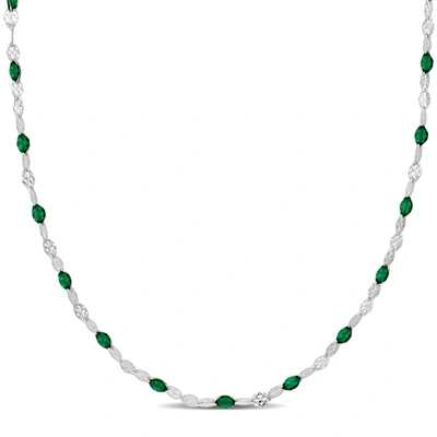 Mimi & Max Green Enamel Bead Station Necklace In Sterling Silver - 18 In. In Green