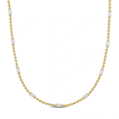 Mimi & Max Ball Link Necklace With White Enamel In Yellow Silver - 15+2 In. In Gold