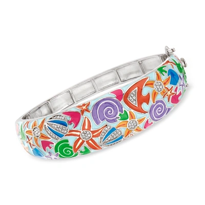 Shop Ross-simons White Topaz And Multicolored Enamel Sea Life Bangle Bracelet In Sterling Silver