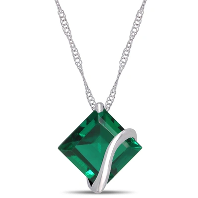 Mimi & Max Women's 2 1/2ct Tgw Created Emerald Square Pendant With Chain In 10k White Gold In Green