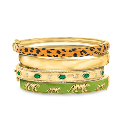 Shop Ross-simons "fierce Stack" Set Of 4 Bangle Bracelets In 18kt Gold Over Sterling In Green