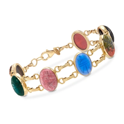Shop Ross-simons Multi-gemstone Scarab Bracelet In 18kt Gold Over Sterling
