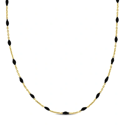 Mimi & Max Womens 14k Yellow Gold Black Enamel Station Necklace W/ Spring Ring Clasp - 16+2 In. In Black
