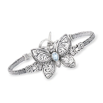 Shop Ross-simons Sky Blue Topaz Bali-style Butterfly Bracelet In Sterling Silver