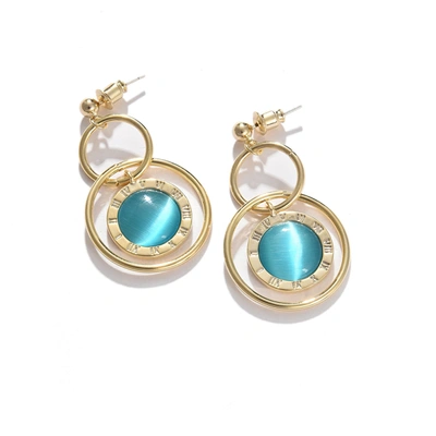 Sohi Blue Gold Plated Designer Stone Drop Earring In Blue
