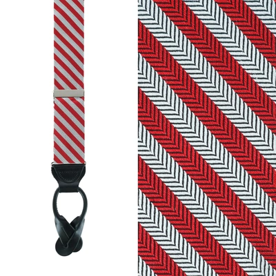 Shop Trafalgar The Griswold Striped Herringbone Silk Button End Braces In Red