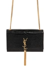 SAINT LAURENT MEDIUM KATE MONOGRAM CROC EMBOSSED BAG, BLACK