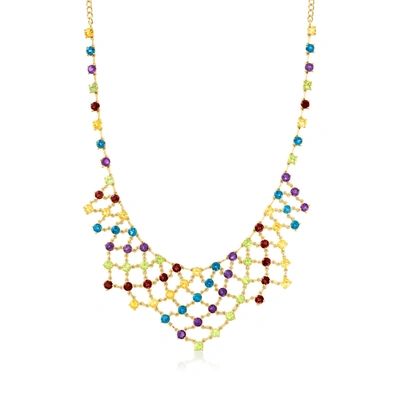Shop Ross-simons Multi-gemstone Bib Necklace In 18kt Gold Over Sterling