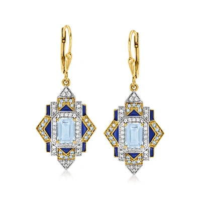Shop Ross-simons London Blue, Sky Blue And White Topaz Drop Earrings With Blue Enamel In 18kt Gold Over Sterling