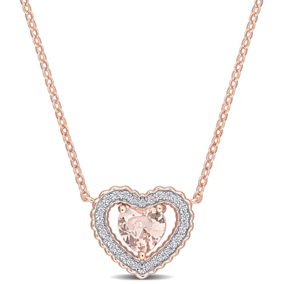 Mimi & Max 1/10ct Tgw Cubic Zirconia And Simulated Morganite Heart Necklace In Rose Plated Sterling Silver In Silver