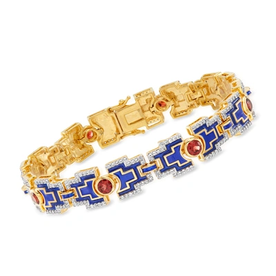 Shop Ross-simons Garnet And White Topaz Bracelet With Blue Enamel In 18kt Gold Over Sterling In Multi