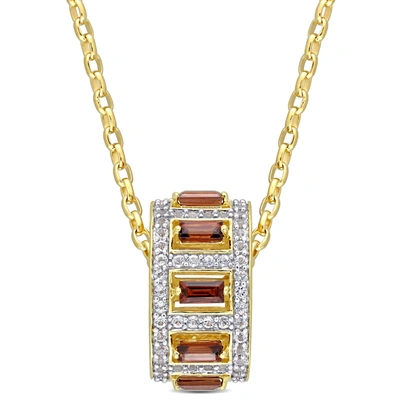 Mimi & Max 2 1/2 Ct Tgw Baguette Garnet And White Topaz Pendant With Chain In Yellow Plated Sterling Silver In Red