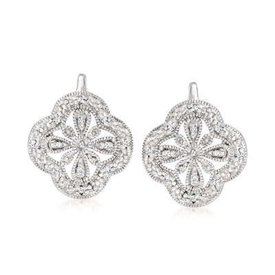Ross-simons Openwork Clover Drop Earrings With Diamond Accents In Sterling Silver In Silver
