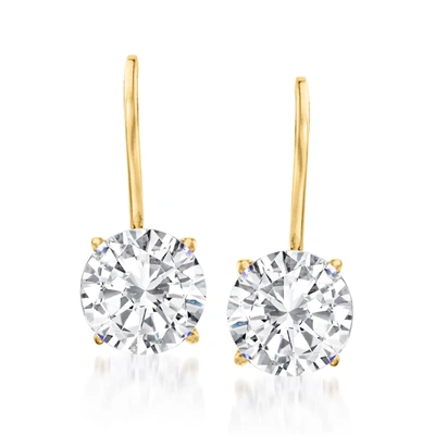 Ross-simons Cz Drop Earrings In 14kt Yellow Gold In White