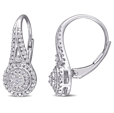 Mimi & Max 1/4ct Tdw Diamond Halo Leverback Earrings In Sterling Silver In Silver