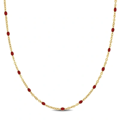 Mimi & Max Red Enamel Bead Station Necklace In Yellow Plated Sterling Silver - 18+1 In. In Red