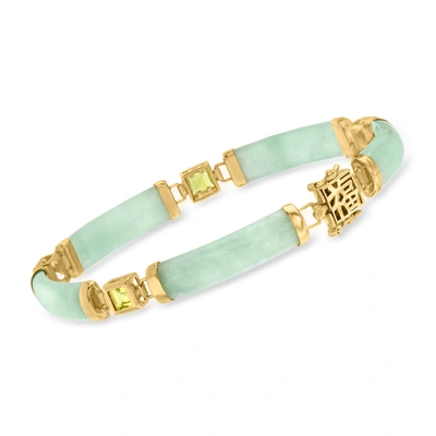 Shop Ross-simons Jade "bless" Bracelet With Peridot In 18kt Gold Over Sterling In Green