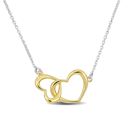 Shop Mimi & Max Yellow Double Heart Charm Necklace In Sterling Silver - 16.5 +1 In. In Gold