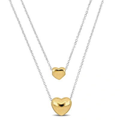 Mimi & Max Yellow Two Heart Double Strand Necklace In Sterling Silver - 16+18 In. In Gold