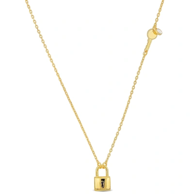 Mimi & Max Lock And Key Charm Necklace W/ White Enamel In Sterling Silver - 16+2 In. In Gold