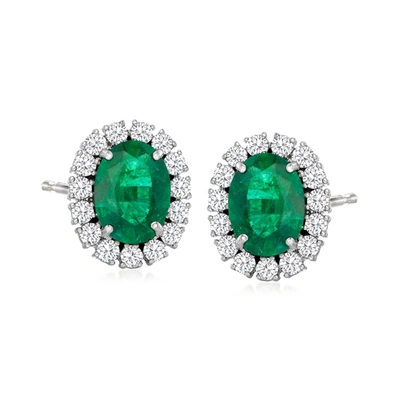 Ross-simons Emerald And Diamond Earrings In 18kt White Gold In Green