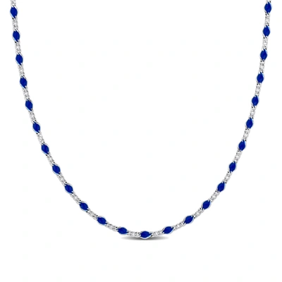 Mimi & Max Blue Enamel Bead Necklace In Sterling Silver - 18 In. In Blue