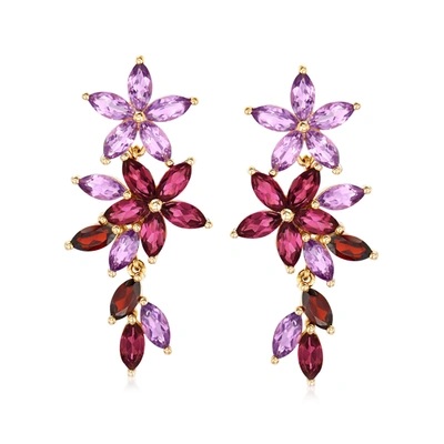 Ross-simons Multi-gemstone Floral Drop Earrings In 18kt Gold Over Sterling In Purple