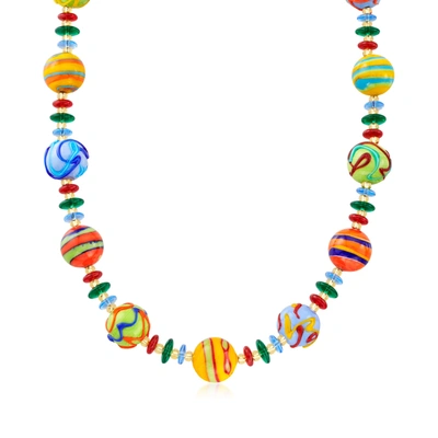 Shop Ross-simons Italian Multicolored Murano Glass Bead Necklace In 18kt Gold Over Sterling