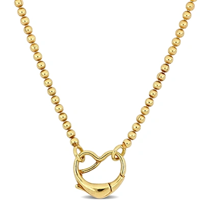 Mimi & Max Ball Link Necklace With Heart Charm Clasp In Yellow Silver- 16 In. In Gold