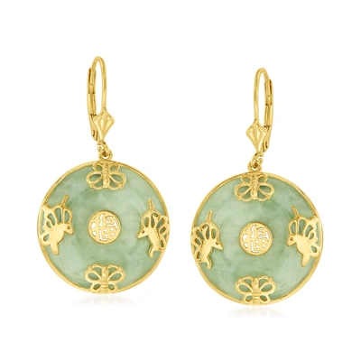 Ross-simons Jade "good Fortune" Butterfly Drop Earrings In 18kt Gold Over Sterling In Green