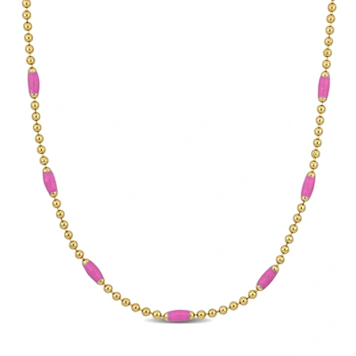 Mimi & Max Pink Enamel Ball Link Necklace In Yellow Silver - 15+2 In. In Pink