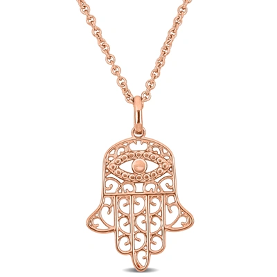 Mimi & Max Pink Hamsa Charm Pendant W/ Chain In 18k Rose Gold Plated Silver - 17.5+1.5 In. In Gold