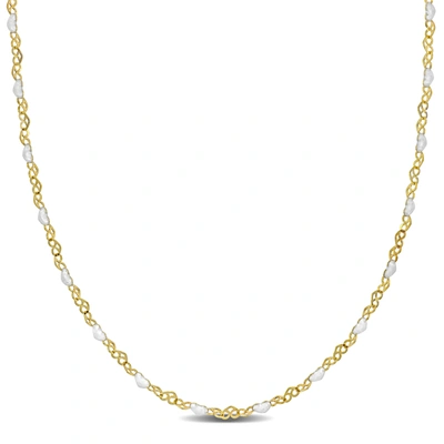 Mimi & Max White Enamel Heart Link Necklace In Yellow Silver - 16+2 In. In Gold