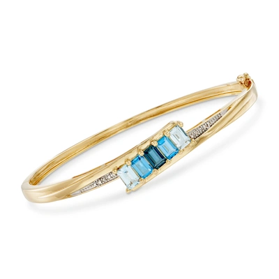 Shop Ross-simons Tonal Blue Topaz Bangle Bracelet With Diamond Accents In 18kt Gold Over Sterling