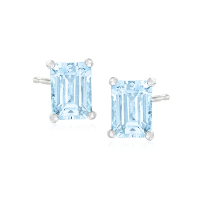 Shop Ross-simons Aquamarine Stud Earrings In Sterling Silver In Blue