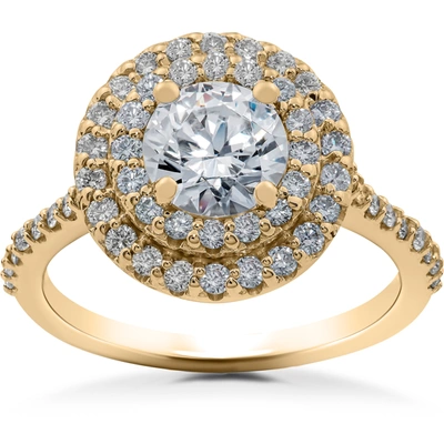 Shop Pompeii3 1 Ct Double Halo Diamond Lab Created Engagement Ring 14k Yellow Gold In Multi