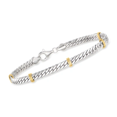 Ross-simons Sterling Silver And 14kt Yellow Gold Cuban-link Bracelet In Silver