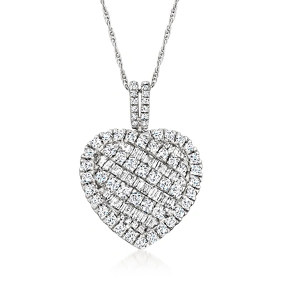 Ross-simons Baguette And Round Heart Pendant Necklace In Sterling Silver In Silver