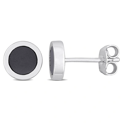 Shop Mimi & Max 5/8ct Tgw Hematite Stud Earrings In Sterling Silver In Black