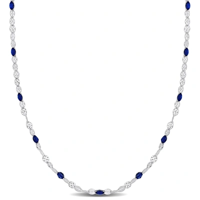 Mimi & Max Blue Enamel Bead Station Necklace In Sterling Silver - 18 In. In Blue
