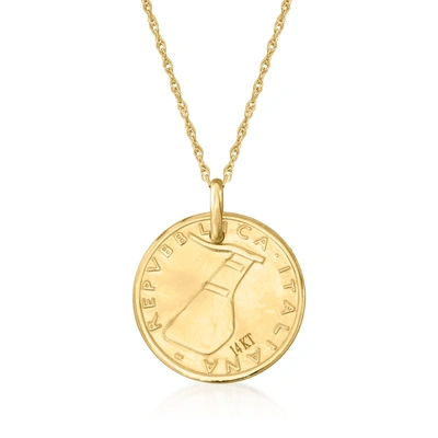 Shop Ross-simons Italian 14kt Yellow Gold Replica 5-lira Coin Medallion Pendant Necklace In Multi
