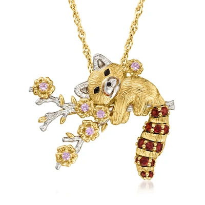 Shop Ross-simons Multi-gemstone Red Panda Pin/pendant Necklace In 18kt Gold Over Sterling