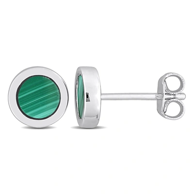 Shop Mimi & Max 5/8ct Tgw Malachite Stud Earrings In Sterling Silver In Green