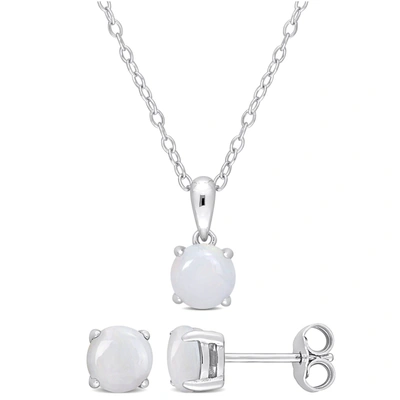 Mimi & Max 1 4/5 Ct Tgw Opal 2-piece Set Of Pendant With Chain And Earrings In Sterling Silver In Silver