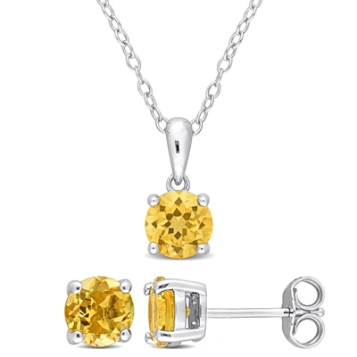 Mimi & Max 2 1/3 Ct Tgw Citrine 2-piece Set Of Pendant With Chain And Earrings In Sterling Silver In Gold
