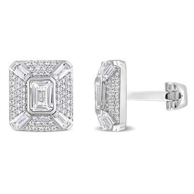 Mimi & Max 5-3/4ct Tgw Octagon Baguette And Round-cut Created White Sapphire Cufflinks In Sterling Silver In Silver